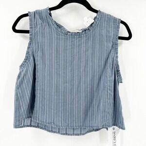 DRA‎ Los Angeles Striped Ruffle Tank Top Sleeveless Blue White Casual